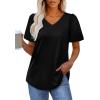imageOFEEFAN T Shirts for Women V Neck Dressy Casual Blouses Puff Short Sleeve Summer Tops Loose Fit1black
