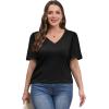 imageOFEEFAN T Shirts for Women V Neck Dressy Casual Blouses Puff Short Sleeve Summer Tops Loose Fit1black