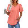 imageOFEEFAN T Shirts for Women V Neck Dressy Casual Blouses Puff Short Sleeve Summer Tops Loose Fit1coral