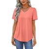 imageOFEEFAN T Shirts for Women V Neck Dressy Casual Blouses Puff Short Sleeve Summer Tops Loose Fit1coral