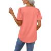 imageOFEEFAN T Shirts for Women V Neck Dressy Casual Blouses Puff Short Sleeve Summer Tops Loose Fit1coral