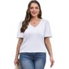imageOFEEFAN T Shirts for Women V Neck Dressy Casual Blouses Puff Short Sleeve Summer Tops Loose Fit1white
