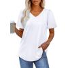 imageOFEEFAN T Shirts for Women V Neck Dressy Casual Blouses Puff Short Sleeve Summer Tops Loose Fit1white