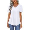 imageOFEEFAN T Shirts for Women V Neck Dressy Casual Blouses Puff Short Sleeve Summer Tops Loose Fit1white