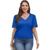 imageOFEEFAN T Shirts for Women V Neck Dressy Casual Blouses Puff Short Sleeve Summer Tops Loose Fit2blue