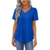 imageOFEEFAN T Shirts for Women V Neck Dressy Casual Blouses Puff Short Sleeve Summer Tops Loose Fit2blue
