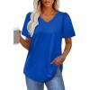 imageOFEEFAN T Shirts for Women V Neck Dressy Casual Blouses Puff Short Sleeve Summer Tops Loose Fit2blue