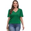 imageOFEEFAN T Shirts for Women V Neck Dressy Casual Blouses Puff Short Sleeve Summer Tops Loose Fit2green