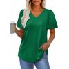 imageOFEEFAN T Shirts for Women V Neck Dressy Casual Blouses Puff Short Sleeve Summer Tops Loose Fit2green