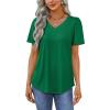 imageOFEEFAN T Shirts for Women V Neck Dressy Casual Blouses Puff Short Sleeve Summer Tops Loose Fit2green