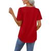 imageOFEEFAN T Shirts for Women V Neck Dressy Casual Blouses Puff Short Sleeve Summer Tops Loose Fit2red