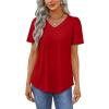 imageOFEEFAN T Shirts for Women V Neck Dressy Casual Blouses Puff Short Sleeve Summer Tops Loose Fit2red