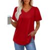 imageOFEEFAN T Shirts for Women V Neck Dressy Casual Blouses Puff Short Sleeve Summer Tops Loose Fit2red