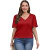 imageOFEEFAN T Shirts for Women V Neck Dressy Casual Blouses Puff Short Sleeve Summer Tops Loose Fit2red