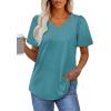 imageOFEEFAN T Shirts for Women V Neck Dressy Casual Blouses Puff Short Sleeve Summer Tops Loose Fit2turquoise