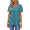 imageOFEEFAN T Shirts for Women V Neck Dressy Casual Blouses Puff Short Sleeve Summer Tops Loose Fit2turquoise