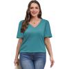 imageOFEEFAN T Shirts for Women V Neck Dressy Casual Blouses Puff Short Sleeve Summer Tops Loose Fit2turquoise