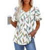 imageOFEEFAN T Shirts for Women V Neck Dressy Casual Blouses Puff Short Sleeve Summer Tops Loose Fit3patterned White Print