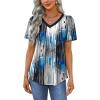 imageOFEEFAN T Shirts for Women V Neck Dressy Casual Blouses Puff Short Sleeve Summer Tops Loose Fit3tech Print