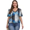 imageOFEEFAN T Shirts for Women V Neck Dressy Casual Blouses Puff Short Sleeve Summer Tops Loose Fit3tech Print