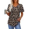 imageOFEEFAN T Shirts for Women V Neck Dressy Casual Blouses Puff Short Sleeve Summer Tops Loose Fit4leopard