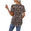 imageOFEEFAN T Shirts for Women V Neck Dressy Casual Blouses Puff Short Sleeve Summer Tops Loose Fit4leopard