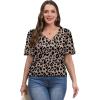 imageOFEEFAN T Shirts for Women V Neck Dressy Casual Blouses Puff Short Sleeve Summer Tops Loose Fit4leopard