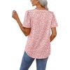 imageOFEEFAN T Shirts for Women V Neck Dressy Casual Blouses Puff Short Sleeve Summer Tops Loose Fit4pink Leopard