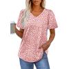 imageOFEEFAN T Shirts for Women V Neck Dressy Casual Blouses Puff Short Sleeve Summer Tops Loose Fit4pink Leopard