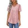 imageOFEEFAN T Shirts for Women V Neck Dressy Casual Blouses Puff Short Sleeve Summer Tops Loose Fit4pink Leopard