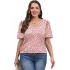 imageOFEEFAN T Shirts for Women V Neck Dressy Casual Blouses Puff Short Sleeve Summer Tops Loose Fit4pink Leopard