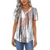 imageOFEEFAN T Shirts for Women V Neck Dressy Casual Blouses Puff Short Sleeve Summer Tops Loose Fit4tie Dye Sripe