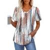 imageOFEEFAN T Shirts for Women V Neck Dressy Casual Blouses Puff Short Sleeve Summer Tops Loose Fit4tie Dye Sripe