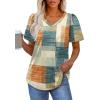 imageOFEEFAN T Shirts for Women V Neck Dressy Casual Blouses Puff Short Sleeve Summer Tops Loose Fit5pleated2
