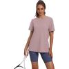 imageOFEEFAN Workout Tops for Women UPF 50 Breathable Quick Dry Loose Fit T Shirt Outdoor Yoga Running Hiking Gym Tee TopGreypink
