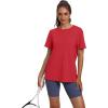 imageOFEEFAN Workout Tops for Women UPF 50 Breathable Quick Dry Loose Fit T Shirt Outdoor Yoga Running Hiking Gym Tee TopRed