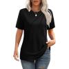 imageOFEEFAN Shirts for Women Short Sleeve Tops Pleated Crew Neck Casual Summer Fashion Tops Loose FitBlack