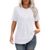 imageOFEEFAN Shirts for Women Short Sleeve Tops Pleated Crew Neck Casual Summer Fashion Tops Loose FitWhite