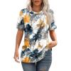imageOFEEFAN Shirts for Women Short Sleeve Tops Pleated Crew Neck Casual Summer Fashion Tops Loose FitZfloral Yellow