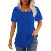 imageOFEEFAN T Shirts for Women Pleated Square Neck Dressy Casual Blouses Puff Short Sleeve Summer Tops Loose FitRoyal Blue