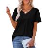 imageOFEEFAN T Shirts for Women V Neck Dressy Casual Blouses Puff Short Sleeve Summer Tops Loose Fit1black