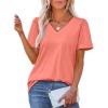 imageOFEEFAN T Shirts for Women V Neck Dressy Casual Blouses Puff Short Sleeve Summer Tops Loose Fit1coral