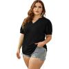 imageOFEEFAN Womens Pleated Puff Sleeve Tops Summer V Neck Tunic Shirts Loose Curved Hem Blouses Dressy Casual S3XL001black