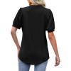 imageOFEEFAN Womens Pleated Puff Sleeve Tops Summer V Neck Tunic Shirts Loose Curved Hem Blouses Dressy Casual S3XL001black