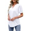 imageOFEEFAN Womens Pleated Puff Sleeve Tops Summer V Neck Tunic Shirts Loose Curved Hem Blouses Dressy Casual S3XL002white