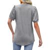 imageOFEEFAN Womens Pleated Puff Sleeve Tops Summer V Neck Tunic Shirts Loose Curved Hem Blouses Dressy Casual S3XL003grey