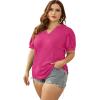 imageOFEEFAN Womens Pleated Puff Sleeve Tops Summer V Neck Tunic Shirts Loose Curved Hem Blouses Dressy Casual S3XL0041hot Pink
