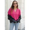 imageOFEEFAN Womens Pleated Puff Sleeve Tops Summer V Neck Tunic Shirts Loose Curved Hem Blouses Dressy Casual S3XL0041hot Pink