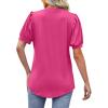 imageOFEEFAN Womens Pleated Puff Sleeve Tops Summer V Neck Tunic Shirts Loose Curved Hem Blouses Dressy Casual S3XL0041hot Pink