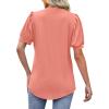 imageOFEEFAN Womens Pleated Puff Sleeve Tops Summer V Neck Tunic Shirts Loose Curved Hem Blouses Dressy Casual S3XL004coral